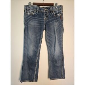 Y2K Western Silver Jeans Frances Capri Womens 31 Blue Contrast Stitch Denim